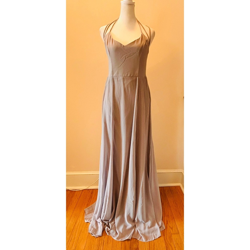 NWT Show Me Your MuMu Bridesmaid Maxi Dress Large Gray Grey‎ Halter Backless Tie